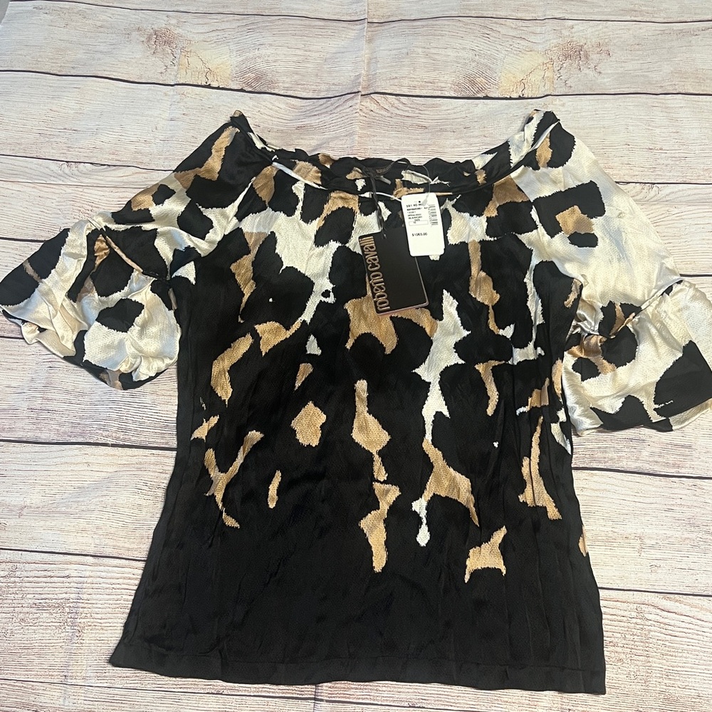 Roberto Cavalli Black and Ivory Patterned Top NWT